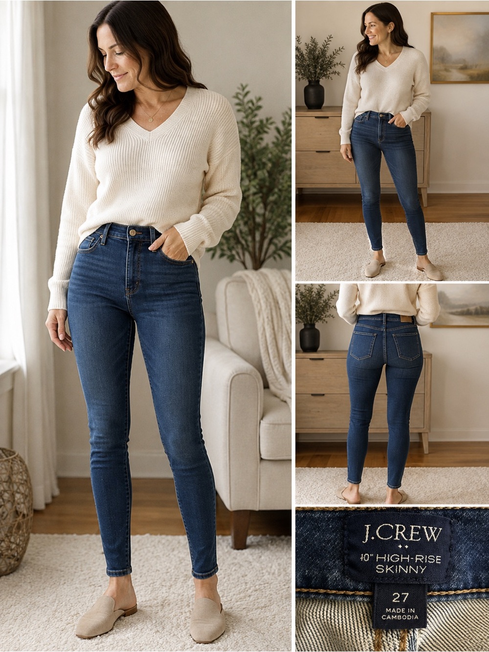 J.Crew 10” High Rise Skinny Jeans in a classic dark wash.